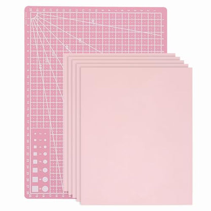 YUENPUN 6 PCS 8 x 12 Inch Rubber Carving Blocks Whit A3 Cutting Mat, Linoleum Blocks for Stamp Carving, DIY Printmaking (Pink)