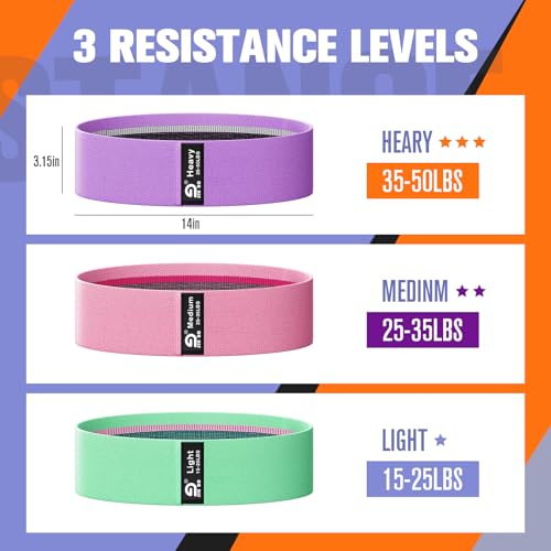 Booty & Resistance Bands – 3 Level Non-Slip Fabric Exercise Bands for Legs & Glutes, Women & Men, Squats, Hip Thigh Training, Yoga, Pilates, Home Workout - color: Green - Pink - Purple