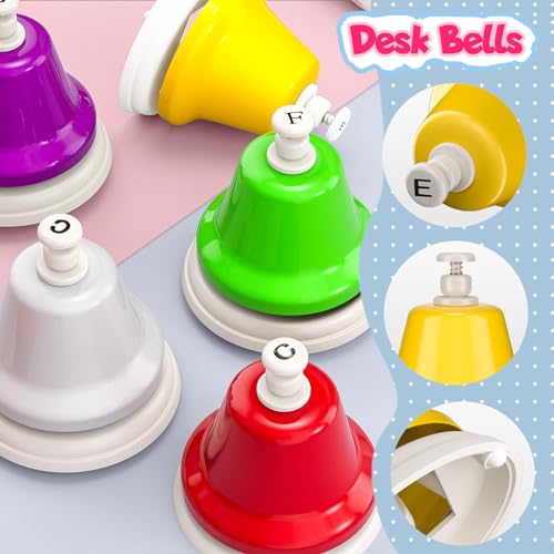 Facmogu 8 Note Rainbow Hand Bells for Kids, Color Coded Musical Bells Set | For Preschool Learning Education, Classroom Rhythm Teaching | Percussion Instrument Montessori Music Toy | Birthday Gift