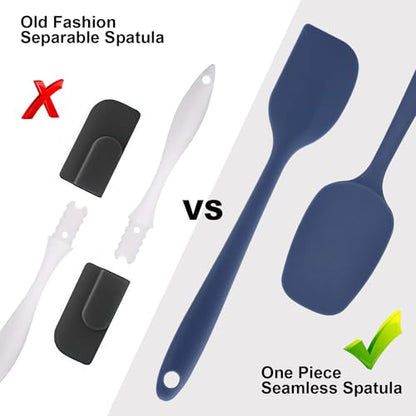 Silicone Spatulas Set, Rubber Spoon Spatula Heat Resistant Spoonula One Piece Design Seamless Spatula Non-Stick Scrapers Baking Mixing Tool (Dark Blue) - color: Dark Blue