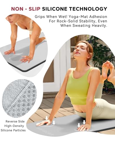 HAPBEAR 2 Pack Non Slip Yoga Mat Towel with Grip Dots, 72" x 24" Hot Yoga Towel - Super Absorbent Microfiber Yoga Towel for Hot Yoga, Bikram, Pilates and Gym Workout - Grey - color: Grey (2 Pack)