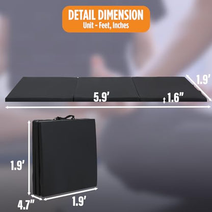 Gymnastics Mats Foldable Tumbling Mats Portable Gymnastics Exercise Mat Thick Gymnastics Tumbling Mats Pad Home Exercise Panel Mat With Carrying Handles - color: Black, size: 6 ft W x 2 ft L