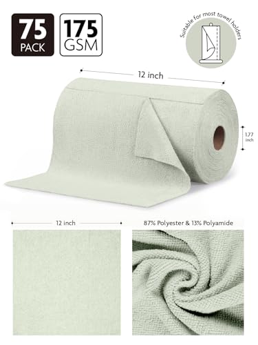 Fantasticlean Microfiber Cleaning Cloth Roll- 75 Sheets, 12"x12"(MossGreen) - color: Moss Green, size: 75 pack