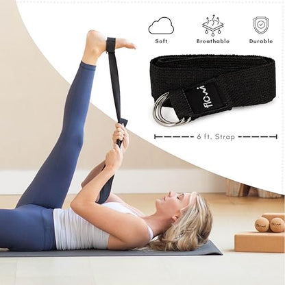 Natural Cork Yoga Blocks 2 Pack with Strap & Massage Balls - Premium Yoga Accessories for Women & Men