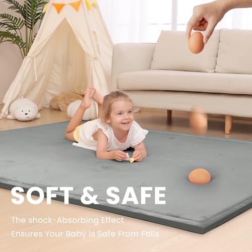 Huloo Sleep Ultra Soft Baby Play Mat for Floor,71×59 Playpen Mat(Dark Grey) | 1.3" Thick Foam Tummy Time Mat,Water Repellent Velvet Nursery Rug for Toddlers,Infants,kids,Tatami Style,Non Slip - color: Dark Grey, size: 59"×71"×1.3"