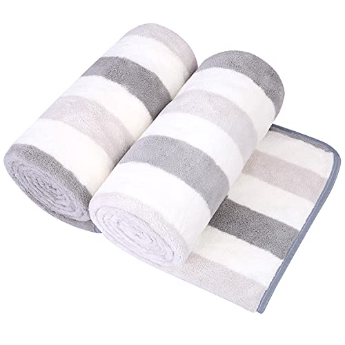 JML Microfiber Bath Towels, 30" x 60", Cabana Stripe Grey, Set of 2 | Hanging Loop,Large, Soft, Super Absorbent, Fast Drying, Perfect for Hair Wrap, Sport, Fitness, Yoga - color: Cabana Stripe Grey, size: 2 Pack (30 in x 60 in)