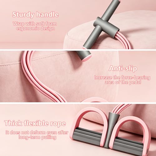 Pedal Resistance Band with Handle,4/6/8 Resistance Levels Elastic Pull Rope, Portable Fitness Bands for Leg Butt Training, Home Gym, Yoga, Pilates - size: 4 Levels（Pink ）