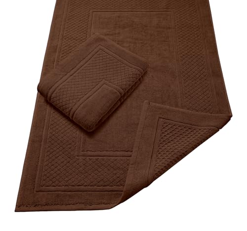 Avalon Towels Brown Bath Mat - 100% Cotton Set of 2 Absorbent Bathmat - Bathroom Mats Quick Dry Bath Mats for Bathrooms (22x34 Inches) - color: Brown, size: Pack of 2