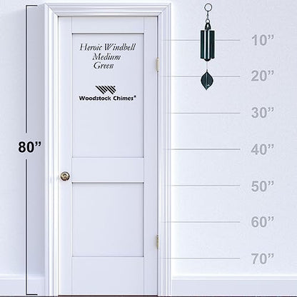 Woodstock Chimes Heroic Windbell Wind Chime for Outside 24" Medium Green,Deep Tone Sound, Outdoor Decor for Patio, Porch, Garden HWMG