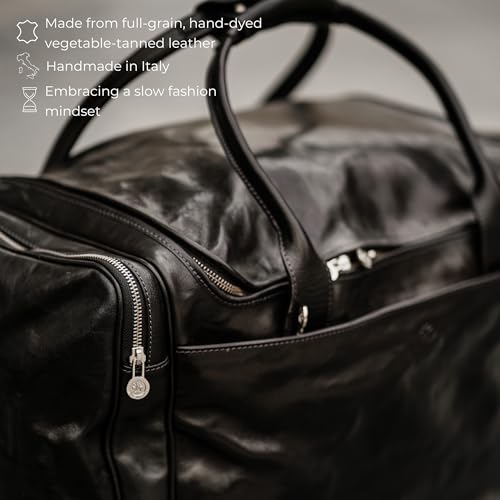 Time Resistance Leather Duffel Bag - Large Weekend Gym Travel Bag (Black) - color: Black