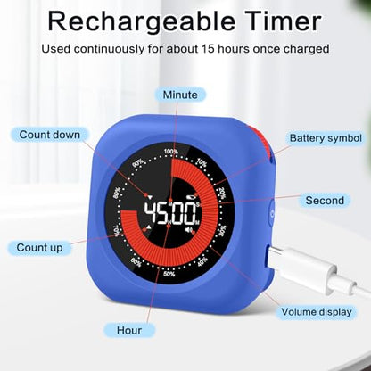 Visual Timer for Classroom Rechargeable, 10-Hour Digital Timers with Visual Time Bars Design, 3 Brightness/3 Volume Adjustable Magnetic Timer, Countdown/up Timer for Study Game Gym Kitchen Office - color: Purple
