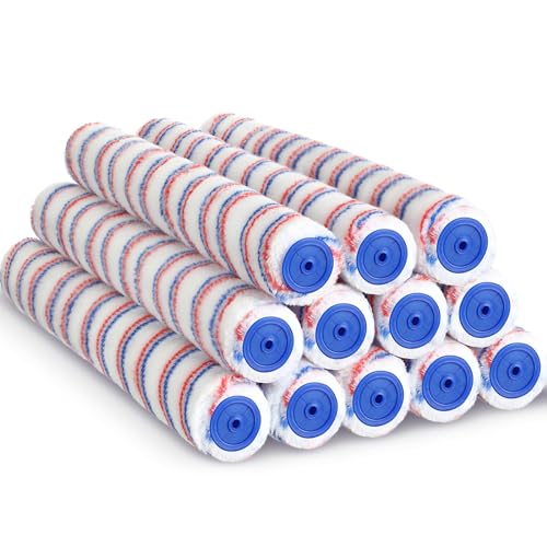 Leumoi 12 Pcs 18 Inch 3/8" Nap Paint Roller Covers Bulk Microfiber Refill Roller Cover with End Caps Painter Lint Free Paint Kit Home Repair Tools for Most Types of Surfaces - size: 18 Inch 3/8" Nap