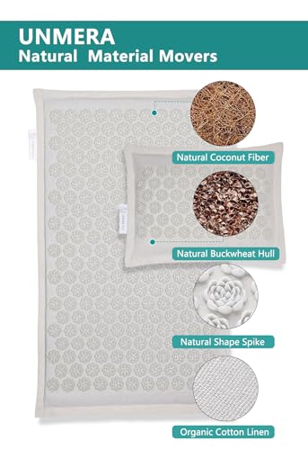 UNMERA Acupressure Mat and Pillow Set,Natural Linen & Coconut Fiber Filling | Back/Neck Pain Relief, Sciatic, Headache and Muscle Relaxation, Comes with Carrying Bag - color: Linen Grey