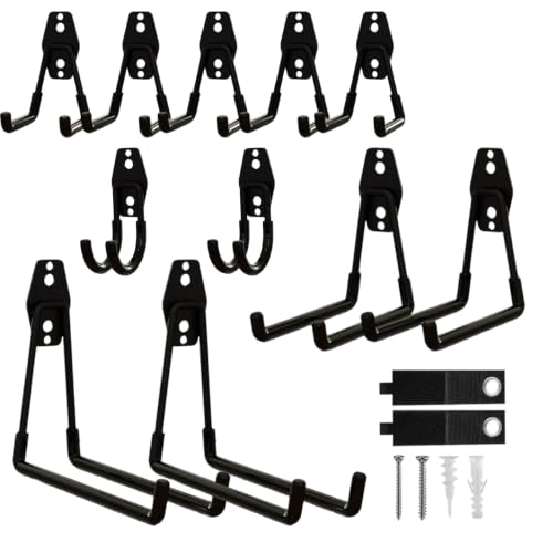 Garage Hooks, 12 Pack Wall Hooks for Hanging Heavy Duty Ladders, Bikes, Tools Ideal for Garage, Garden, Basement Utility Room Storage (Black) - color: Black, size: Set-12PCS