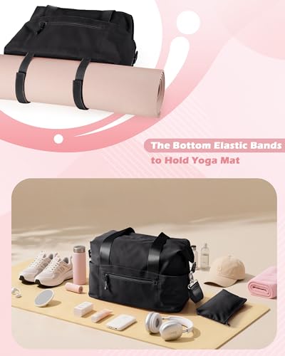 Smasrob Small Gym Bag with Yoga Mat Holder, Wet Pocket and a Separate Pouch - color: Black