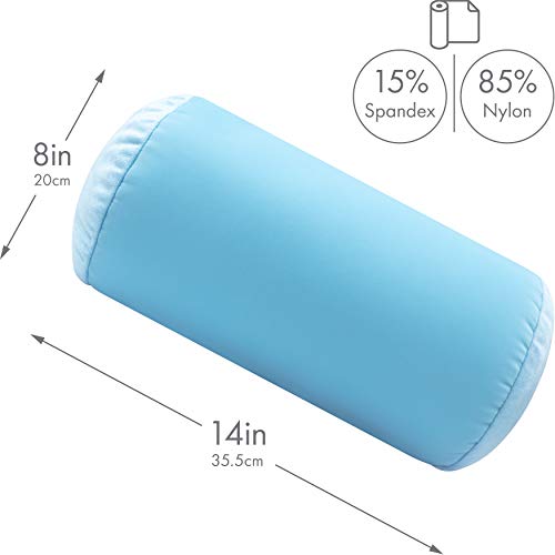 Microbead Bolster Neck Roll Pillow, 14x8 in Cylinder Tube, Sweet Baby Blue | Silky feel fabric helps prevent wrinkles & hair breakage; feather-light beads gently cushion head & shoulders as you rest - color: Sweet Baby Blue