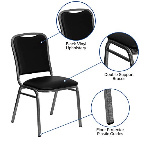 BizChair Stacking Banquet Chair in Black Vinyl - Silver Vein Frame