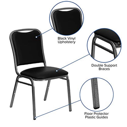 BizChair Stacking Banquet Chair in Black Vinyl - Silver Vein Frame