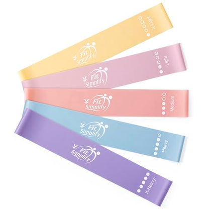 Fit Simplify Resistance Loop Exercise Bands with Instruction Guide and Carry Bag, Set of 5 - color: Pastel