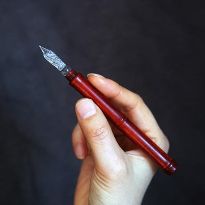 SeventyTwo Handmade Glass Dip Pen with Wood Handle, Fine Point Writing Instrument with Display Case (Red) - color: Red