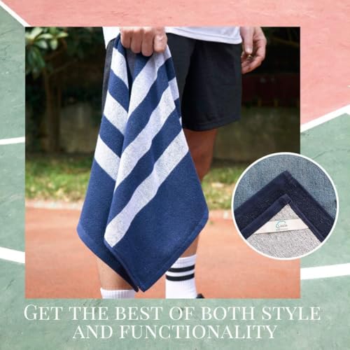 Luzia Striped Workout Towel for Sweat (Pack of 4) - Premium Quality 100% Turkish Cotton - Lightweight and Super Absorbent for Exercise, Sports, Workout, Fitness, Gym, Yoga, Running (Blue) - color: Blue - White, size: Set of 4