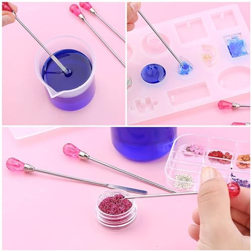 11 Pcs Silicone Resin Mold Tools Set Stirring Needle Spoon Tool Tweezers Precision Kit, Anti-Static Electronics Tweezers Set for Resin Art Crafts,Jewelry Making,DIY Epoxy Casting Molds-Rose Red & Cyan - color: Cyan