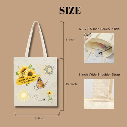 Aesthetic Canvas Tote Bag for Women with Inner Pocket - color: Sunflower