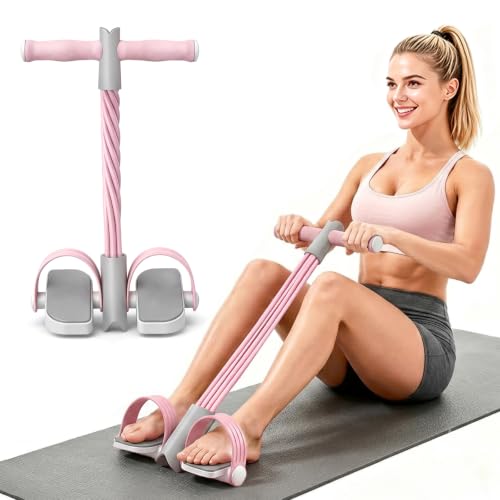 Upgraded Foot Pedal Resistance Band with Handle, 6-Tube Elastic Resistance Bands for Home Workout, Multifunction Exercise Equipment for Abdomen, Core/ABS, Waist, Arm, Leg - color: Pink