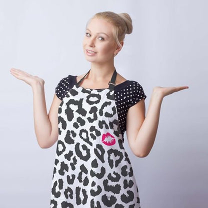Chef Apron for Women Leopard Texture with Kiss Print Grilling Aprons for Men for Kitchen Cooking Restaurant BBQ Painting Crafting 27” (W) x 31” (H), Waterproof Apron - color: Leopard Texture