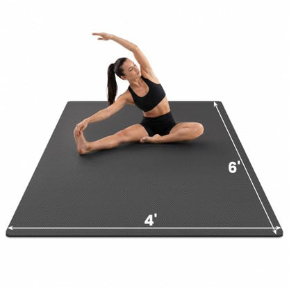 Large Yoga Mat, 6' x 4'/6' x 3' x 6mm /8mm/12mm Thick Workout Mat - color: Black, size: 72" x 48" x 0.48"