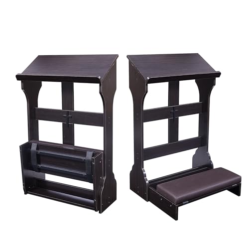 Foldable Prayer Kneeler, Wooden Prayer Bench with Cushion Pad, Rounded Corner Bookend, Reinforced Steel Tube Base and Customizable Cross Decoration, (Dark Brown)