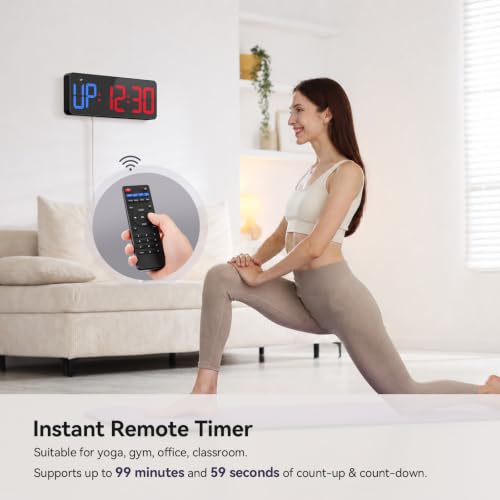 Gym Timer Clock, 12" Large Display LED Exercise Workout Interval - color: Blue&Red