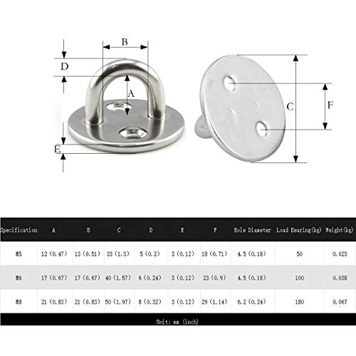 heyous 2 Set M8 Suspension Ceiling Wall Mount U Hook Anchor Hanger Stainless Steel Heavy Duty Multi Purpose Hammock Swing Ceiling Hook Round Base Plate with Snap Hook - color: Round, size: M8