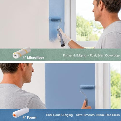 VOOMEY Paint Roller Kit with Adjustable 17-35 Inch Aluminum Pole, 9 & 4 Inch Rollers | 9" & 4" paint rollers with a 17-35" adjustable aluminum extension pole for walls, ceilings, trim and corners - size: 9 Inch kit with Buckle Extension Rod