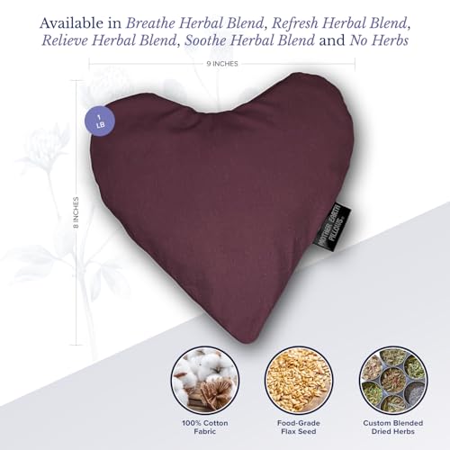 Mother Earth Pillows Small Heart-Shaped Flax Pillow for Natural Pain Relief, Warm or Cold Therapy, Herbal Aromatherapy Pillow (Eggplant - Refresh Herbal Blend) - color: Eggplant - Refresh Herbal Blend