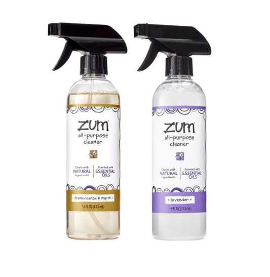 Zum by Indigo Wild All-Purpose Cleaner Combo (Pack of 2) - Natural Multipurpose Cleaners with Essential Oils, Baking Soda & More - Frankincense & Myrrh & Lavender, 16 fl oz Each