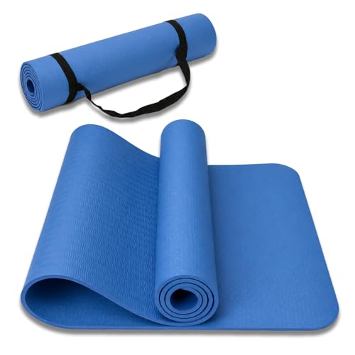 Yoga Mat 72''x24''/35''(8mm/10mm) for Beginners, Thick and Wide Yoga Mat with Carrying Strap for Pilates, Stretching and Home Workout - color: Dark Blue, size: 72*24*0.3inch