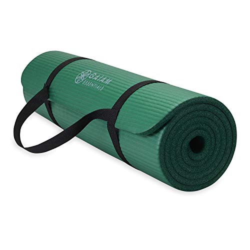 Gaiam Thick Yoga Mat, Exercise & Fitness Mat with Easy-Cinch Carrying Strap - color: Green, size: 2/5" (10MM)