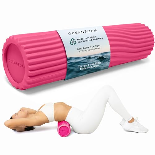 Oceanfoam Tidal Roller - Hot Pink - Muscle Massage Foam Roller for Back Pain & Stretching - Firm and Ergonomic Wide Wave Textured - Yoga, Athletics, & Wellness - Full Size, 20" x 5" - color: Hot Pink