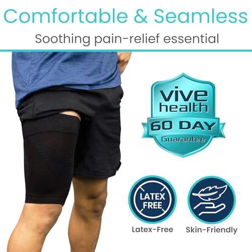 Vive Thigh Compression Sleeve (2 Pack) Hamstring Brace for Upper Thigh | Breathable Leg Support Wrap for Men & Women - Non Slip Elastic Sleeve for Pain Relief, Groin, Sciatica & Quadriceps - size: Large