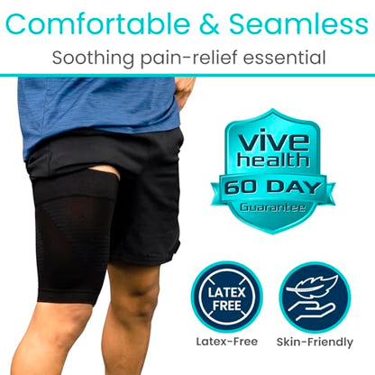 Vive Thigh Compression Sleeve (2 Pack) Hamstring Brace for Upper Thigh | Breathable Leg Support Wrap for Men & Women - Non Slip Elastic Sleeve for Pain Relief, Groin, Sciatica & Quadriceps - size: Large