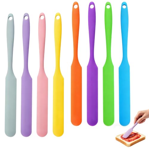 8Pcs Small Silicone Spatulas Bulk for Kitchen Baking Cake Icing Resin Craft Mini Silicon Scraper Heat Resistant Jar Spatula Long Handle Waxing Sticks Large Slant for Hard Wax Non-Stick Flex