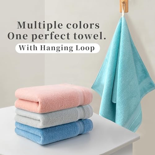 VOOVA & MOVAS Aqua Green Hand Towels 2 Pack, 100% Cotton, 13x29 in | Lightweight, Absorbent & Quick Dry, Fade Resistant, Built-in Hanging Loop, Gentle on Skin - color: Aqua