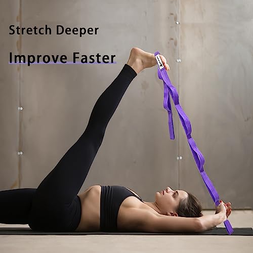 Stretching Strap Yoga Strap with Loops for Physical Therapy, Non-Elastic | 10 Loops, 75 inches length, Multi-Color Selection for Yoga Strap for Stretching, Pilates, Dance and Gymnastics - color: Purple+Purple