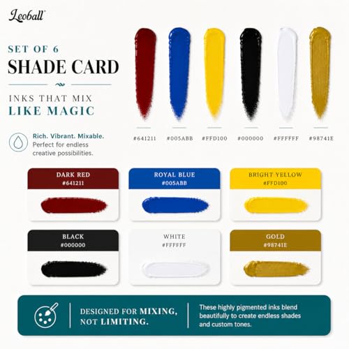 Leoball® Water-Soluble Block Printing Ink Starter Set, 6 Bold Colors with Satin Finish, 1.25-Ounce Tubes