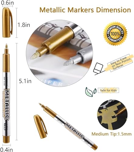 MYARTOOL Metallic Marker Pens, Gold Metallic Permanent Markers for Artist Illustration, Crafts, Gift Card Making, Scrapbooking, Fabric, DIY Photo Album, Value Set of 8 - color: Gold