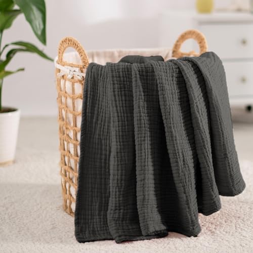 Carriediosa 100% Cotton Muslin Throw Blanket 66 x 90 Summer Gauze for Adult - color: Dark Gery, size: Twin XL