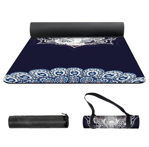 nuveti Yoga Mat Print Extra Thick TPE Non Slip Fitness Exercise Mat with Carrying Bag,72"x24" Extra Thick 6MM Exercise & Workout Mat for Yoga, Pilates Fitness and Floor Exercises - color: Elephant
