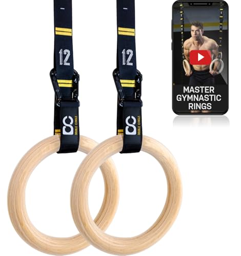 Double Circle Wood Gymnastics Rings with Quick Adjust Numbered Straps and Exercise Videos Guide - Full Body Workout Rings, Calisthenics, Home Gym (Multi-Size) - style: Rings 1.25 Inch