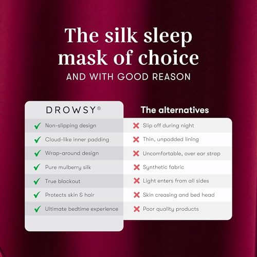 DROWSY Silk Sleep Mask - Face-Hugging, Padded Cocoon for Luxury Sleep in Total Darkness - 100% Pure Mulberry Silk (La Vie En Rouge) - color: La Vie En Rouge, size: 1 Count (Pack of 1)